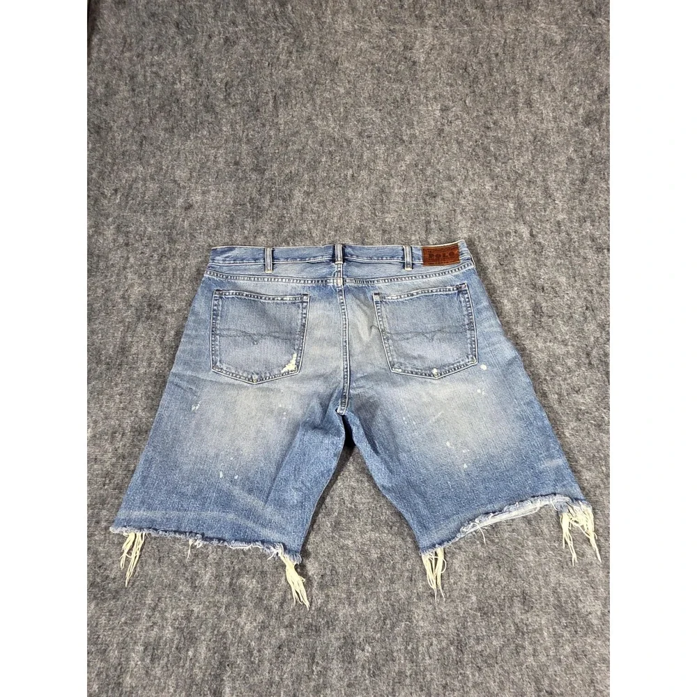 Polo Ralph Lauren Mens Distressed Cut Off Denim Shorts Light Wash Paint Splatter